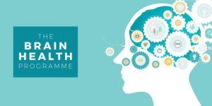 The Brain Health Programme logo beside an illustrated head silhouette filled with colourful interlocking cogs